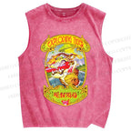 Unisex Vintage Tiger Graffiti Printed Washed Tank Top
