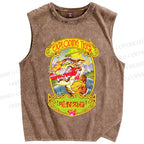 Unisex Vintage Tiger Graffiti Printed Washed Tank Top