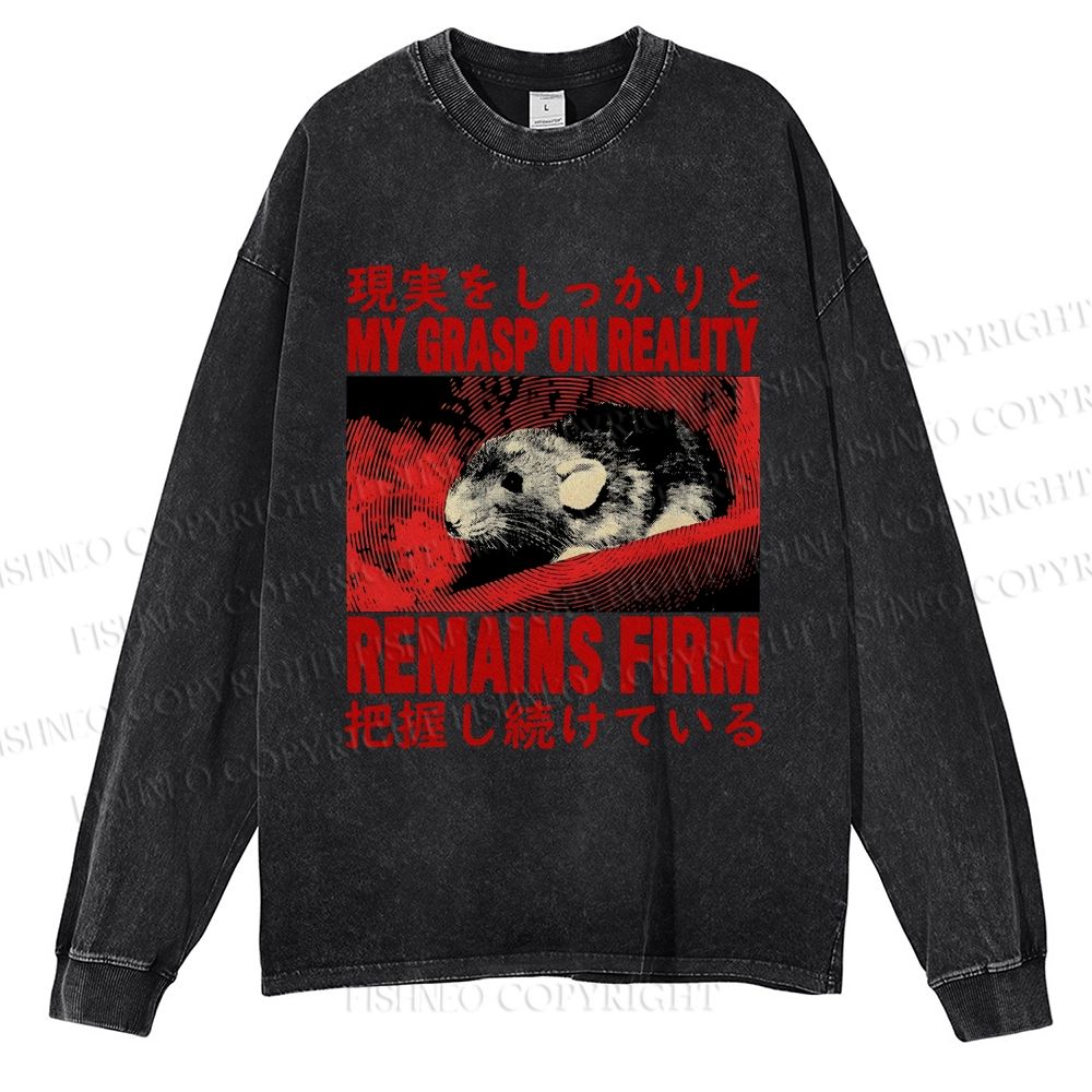 Unisex Casual Washed Grasp on Reality Rat Printed Long Sleeve