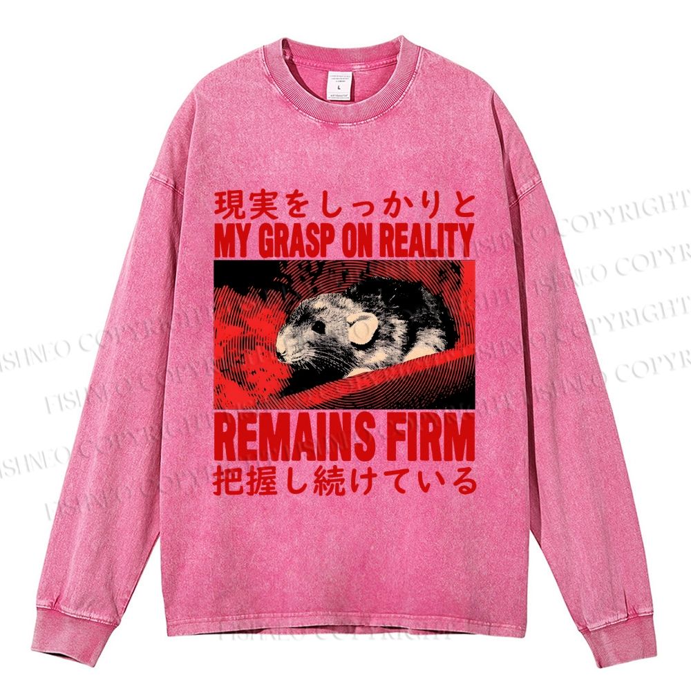 Unisex Casual Washed Grasp on Reality Rat Printed Long Sleeve