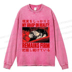 Unisex Casual Washed Grasp on Reality Rat Printed Long Sleeve