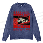 Unisex Casual Washed Grasp on Reality Rat Printed Long Sleeve