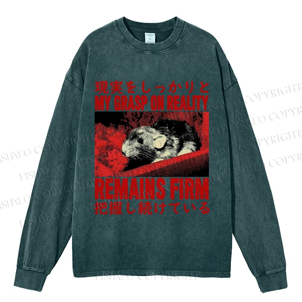 Unisex Casual Washed Grasp on Reality Rat Printed Long Sleeve