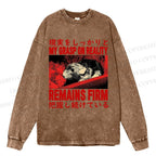Unisex Casual Washed Grasp on Reality Rat Printed Long Sleeve