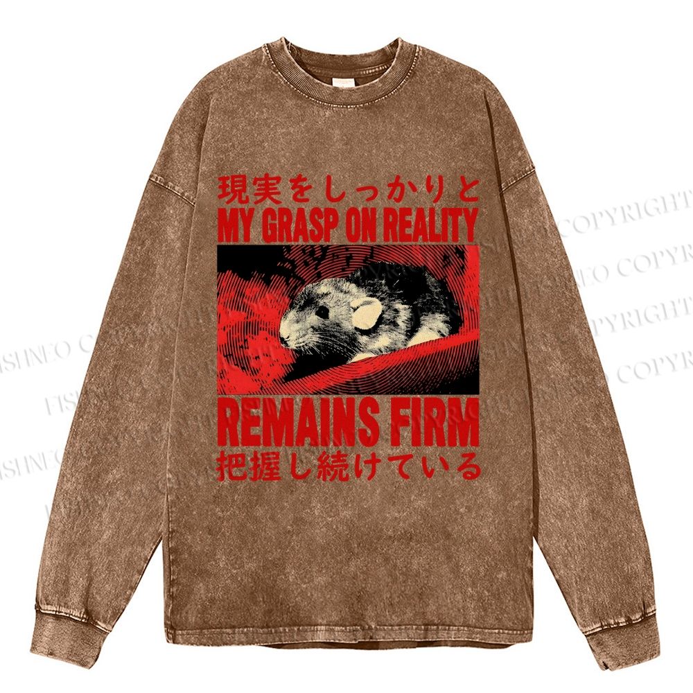 Unisex Casual Washed Grasp on Reality Rat Printed Long Sleeve