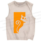 Unisex Cat Printed Washed Tank Top