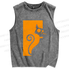 Unisex Cat Printed Washed Tank Top