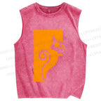 Unisex Cat Printed Washed Tank Top