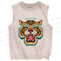Unisex Tiger Printed Washed Tank Top