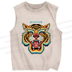 Unisex Tiger Printed Washed Tank Top