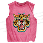 Unisex Tiger Printed Washed Tank Top