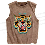 Unisex Tiger Printed Washed Tank Top