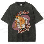 Unisex Cat Printed Washed Tee