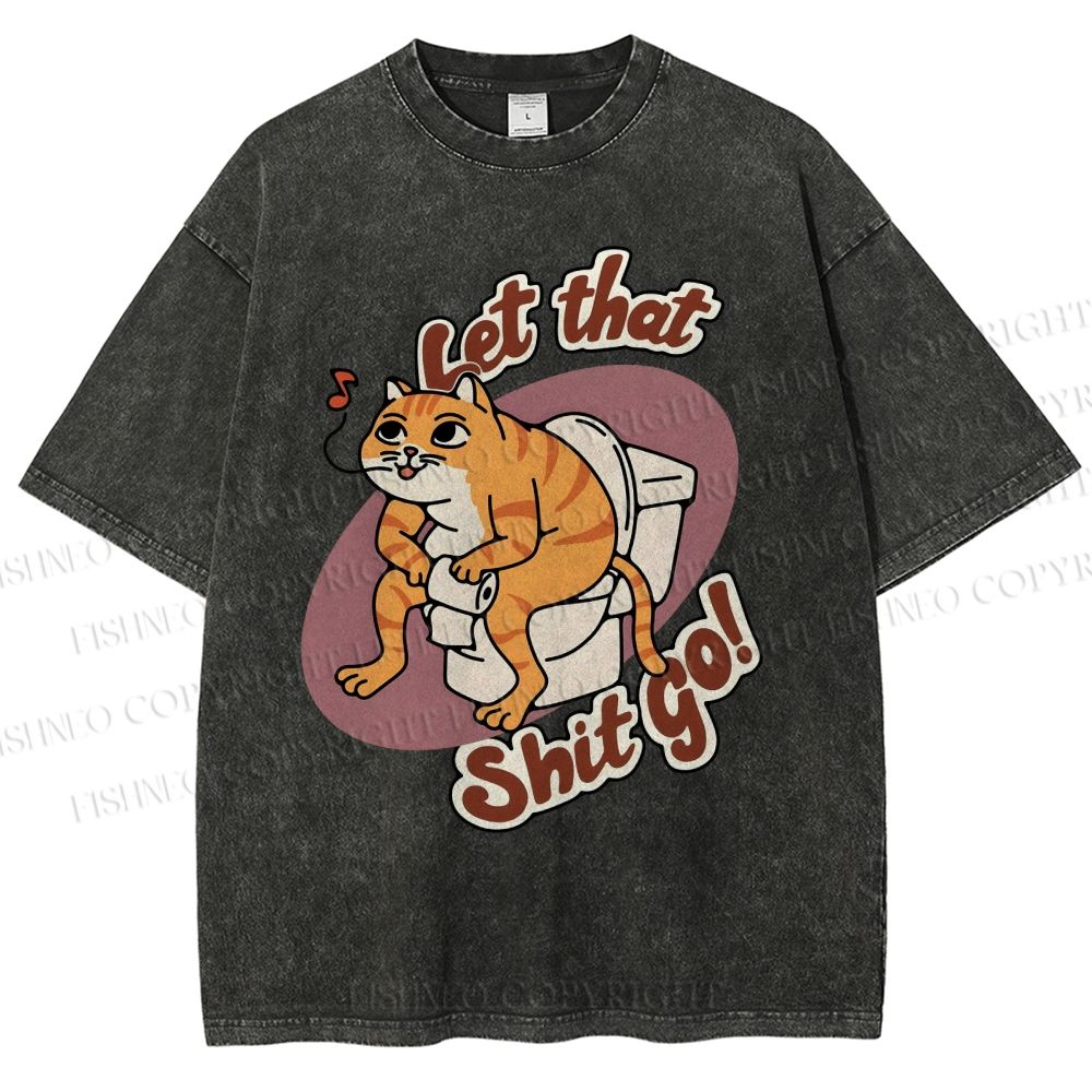 Unisex Cat Printed Washed Tee