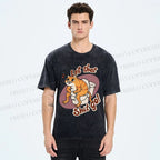 Unisex Cat Printed Washed Tee