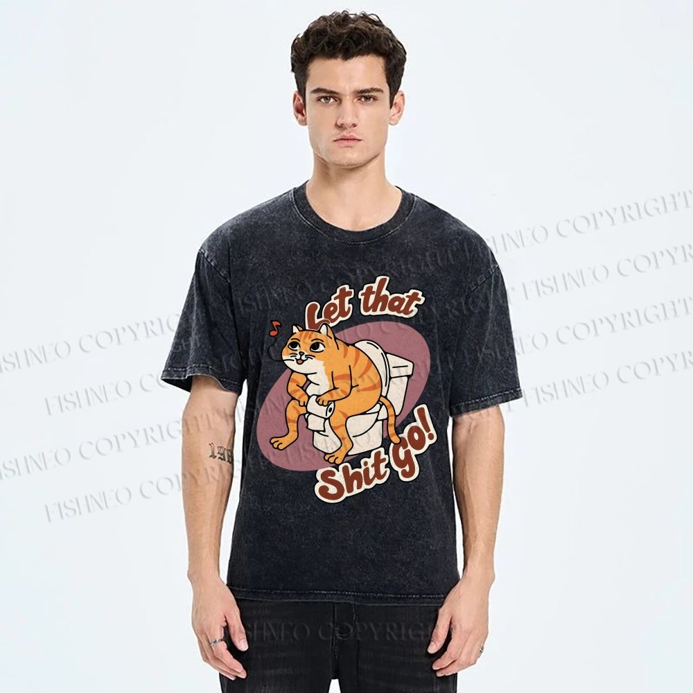 Unisex Cat Printed Washed Tee