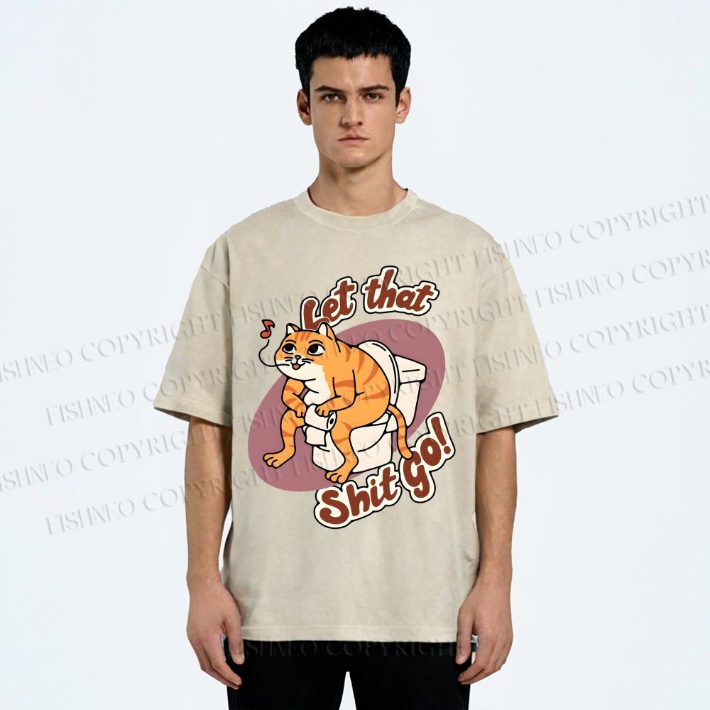 Unisex Cat Printed Washed Tee