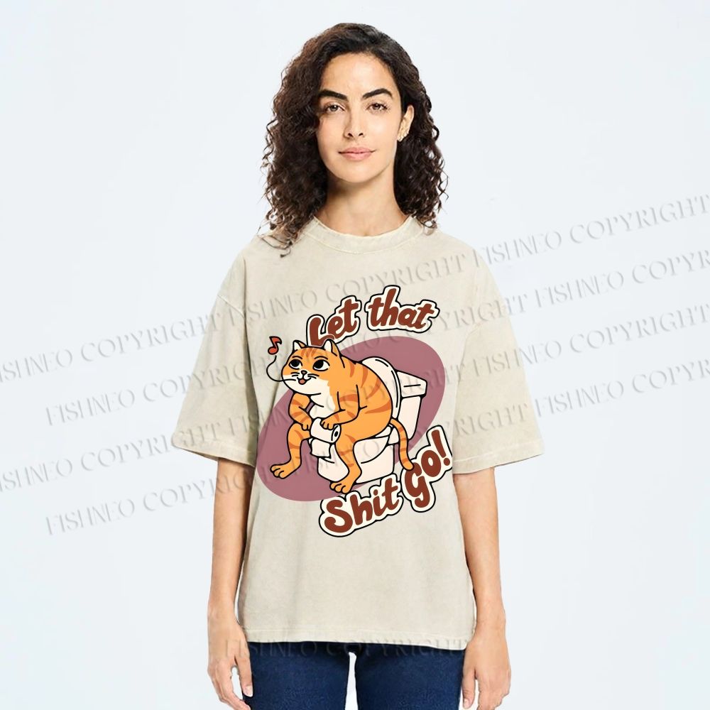 Unisex Cat Printed Washed Tee
