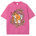 Unisex Cat Printed Washed Tee