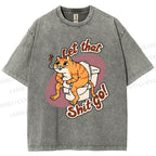 Unisex Cat Printed Washed Tee