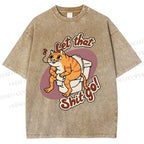 Unisex Cat Printed Washed Tee