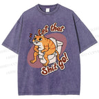 Unisex Cat Printed Washed Tee