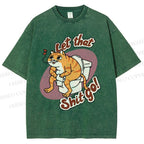 Unisex Cat Printed Washed Tee