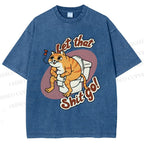 Unisex Cat Printed Washed Tee