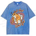 Unisex Cat Printed Washed Tee