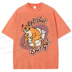 Unisex Cat Printed Washed Tee