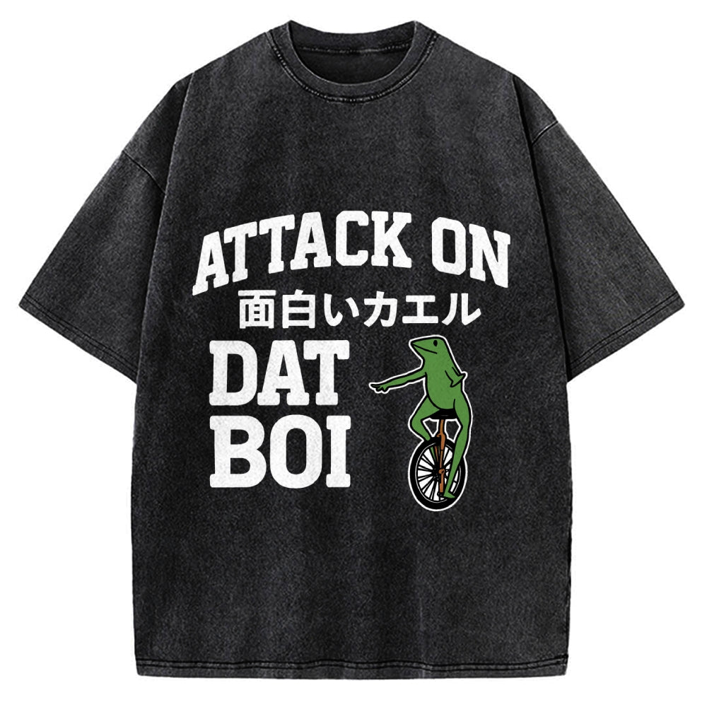 Attack on Funny Frog Dat Boi Vintage Washed T-shirt
