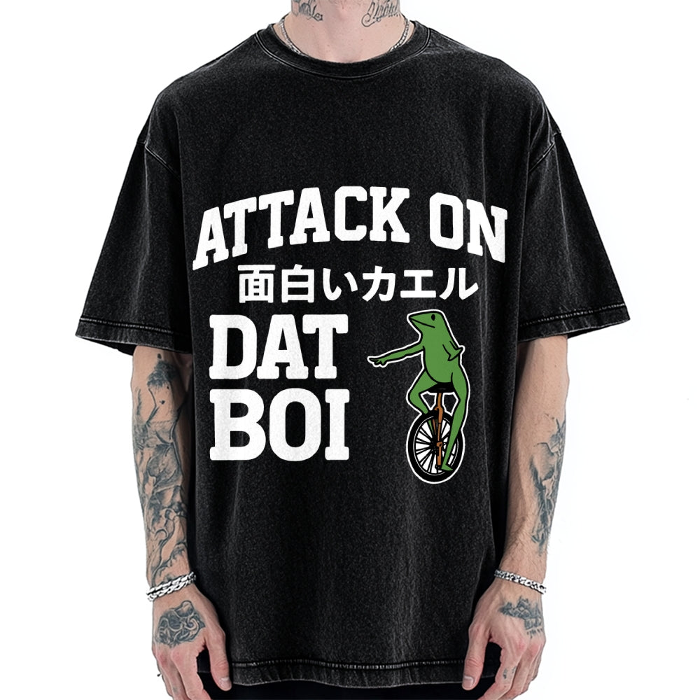 Attack on Funny Frog Dat Boi Vintage Washed T-shirt