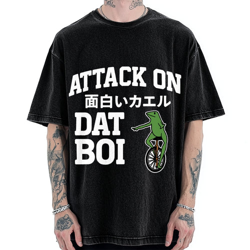 Attack on Funny Frog Dat Boi Vintage Washed T-shirt