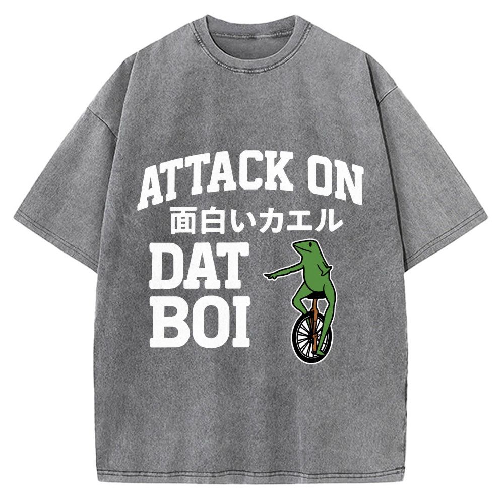 Attack on Funny Frog Dat Boi Vintage Washed T-shirt