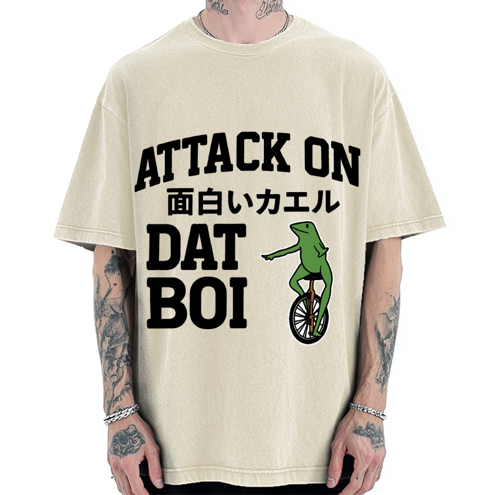 Attack on Funny Frog Dat Boi Vintage Washed T-shirt