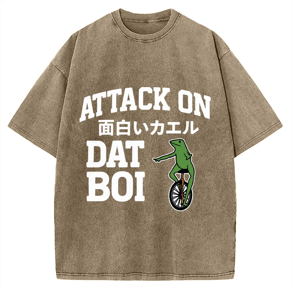 Attack on Funny Frog Dat Boi Vintage Washed T-shirt