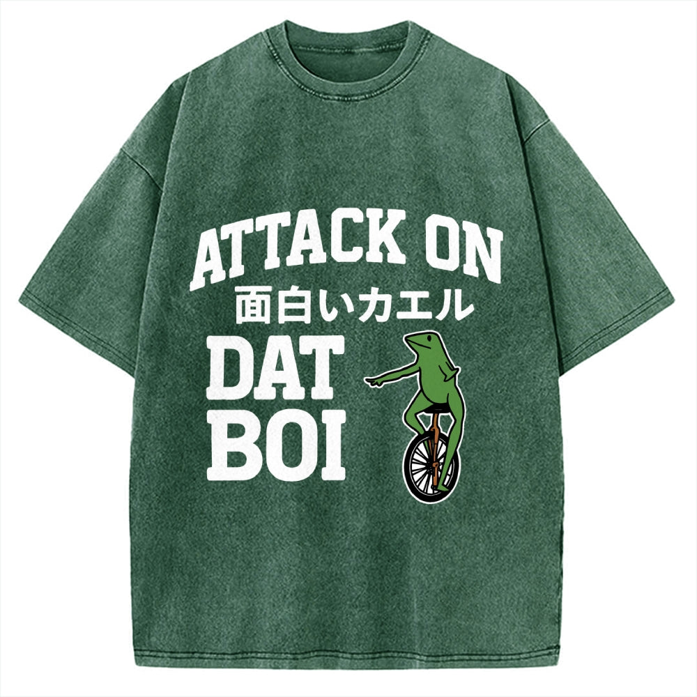 Attack on Funny Frog Dat Boi Vintage Washed T-shirt