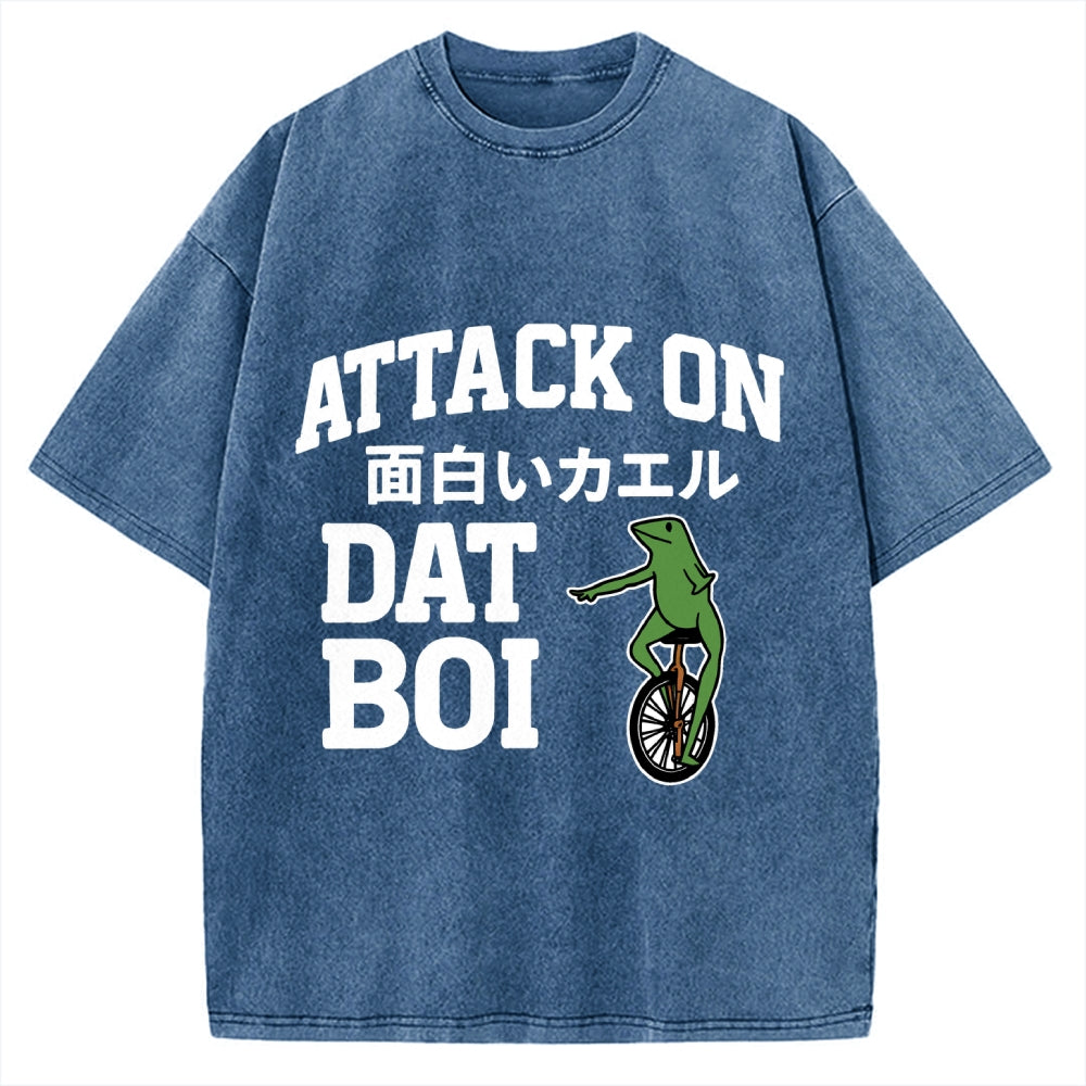 Attack on Funny Frog Dat Boi Vintage Washed T-shirt