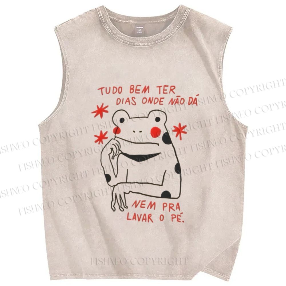 Unisex Frog Printed Washed Tank Top