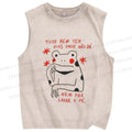 Unisex Frog Printed Washed Tank Top