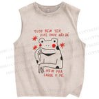 Unisex Frog Printed Washed Tank Top