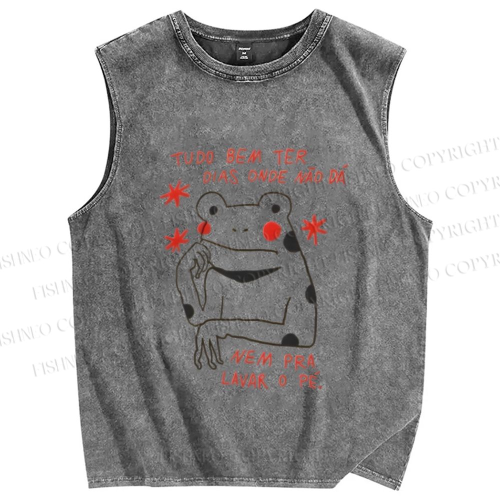 Unisex Frog Printed Washed Tank Top