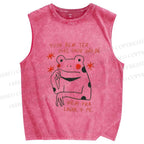 Unisex Frog Printed Washed Tank Top