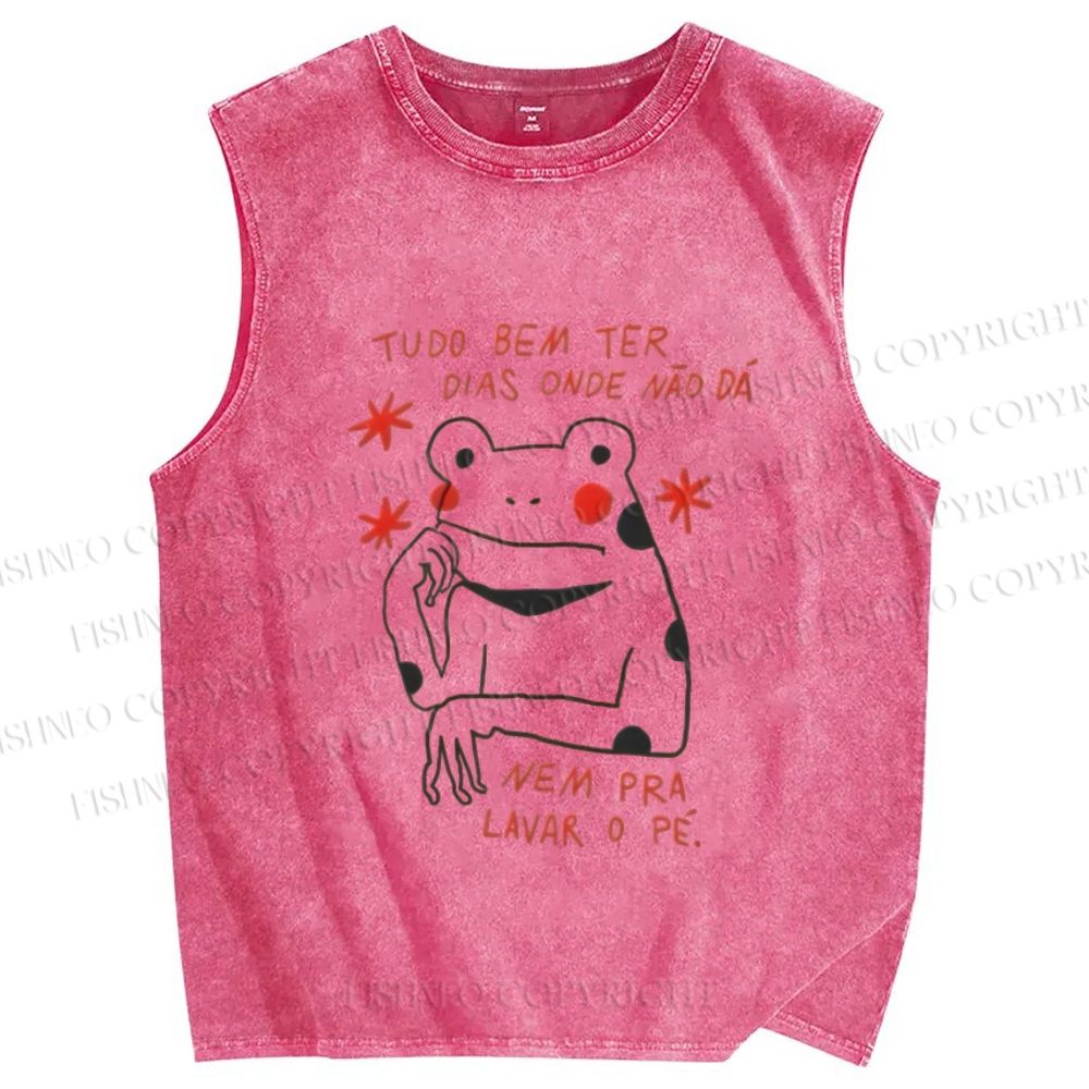 Unisex Frog Printed Washed Tank Top