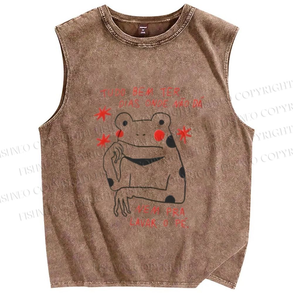 Unisex Frog Printed Washed Tank Top