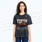 Unisex Tokyo Racing Car Printed Washed Tee