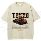 Unisex Tokyo Racing Car Printed Washed Tee