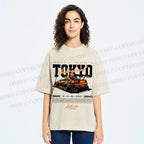 Unisex Tokyo Racing Car Printed Washed Tee