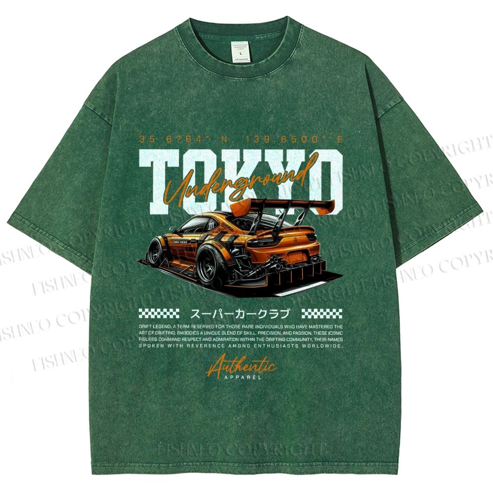 Unisex Tokyo Racing Car Printed Washed Tee