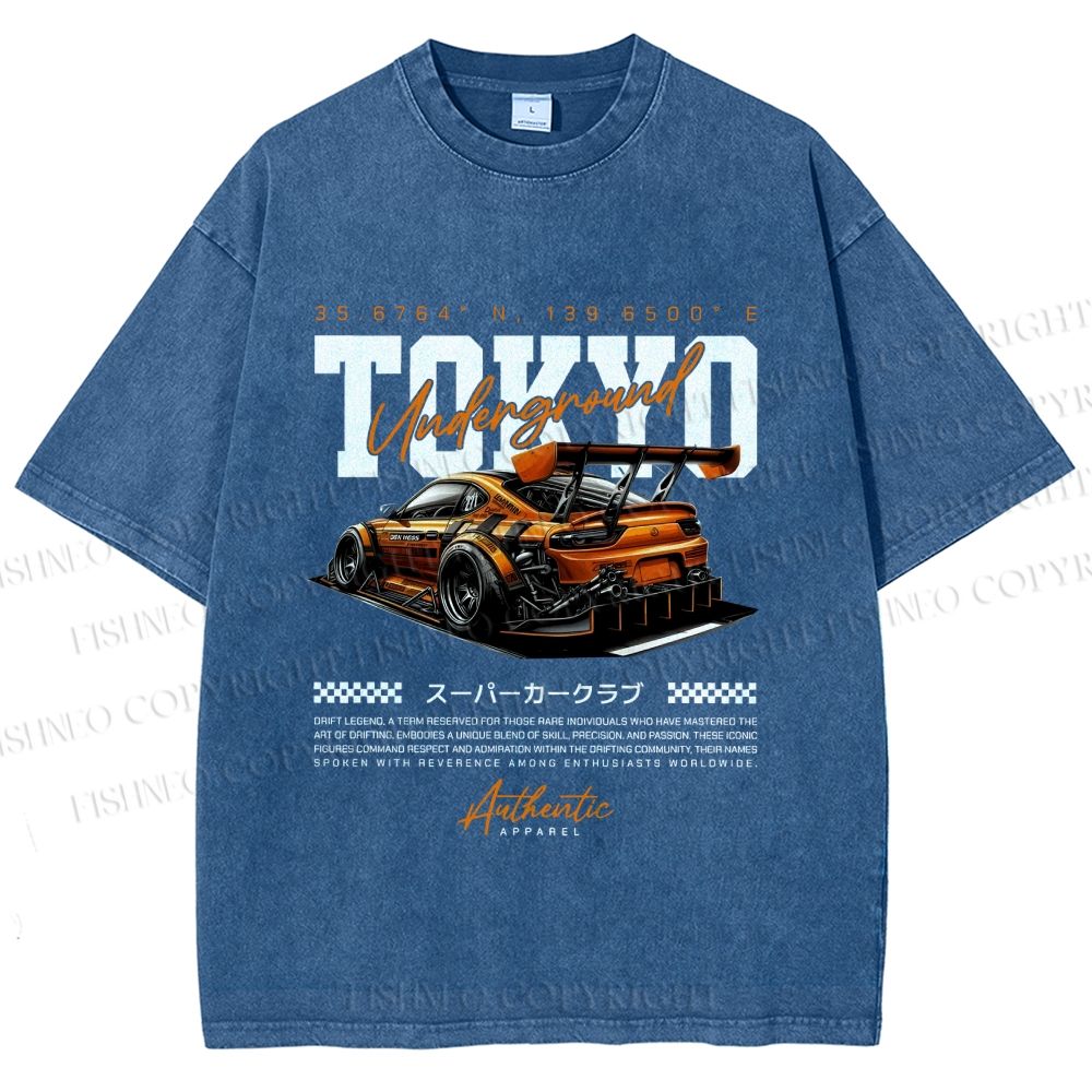 Unisex Tokyo Racing Car Printed Washed Tee